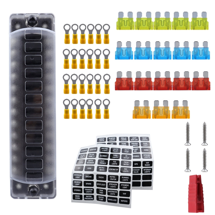 CP-4042 Vertical 12 Way Fuse Block with 12pcs Fuses and 12pcs Terminals, Vertical 12 Way with 12pcs Terminals