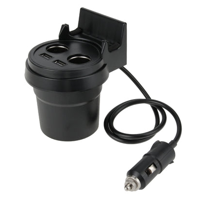 5V 1A+2.4A Two USB Ports & Two Car Cigarette Lighter Socket Car Charger with Holder Function, 5V 1A+2.4A