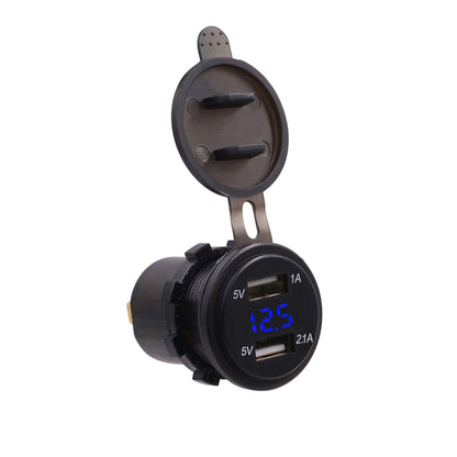 Universal Car Dual Port USB Charger Power Outlet Adapter 3.1A 5V IP66 with LED Digital Voltmeter + 60cm Cable, 3.1A Voltmeter + 60cm Cable(Blue Light), 3.1A Voltmeter + 60cm Cable(Green Light), 3.1A Voltmeter + 60cm Cable(Red Light)