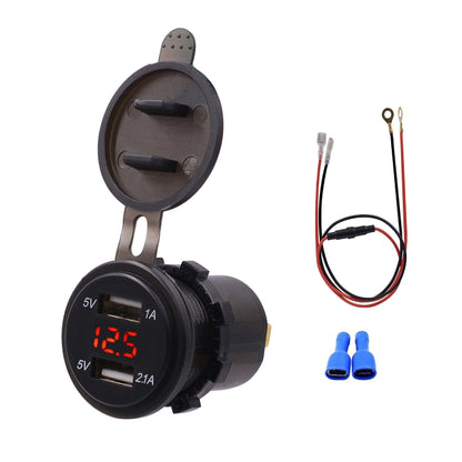 Universal Car Dual Port USB Charger Power Outlet Adapter 3.1A 5V IP66 with LED Digital Voltmeter + 60cm Cable, 3.1A Voltmeter + 60cm Cable(Blue Light), 3.1A Voltmeter + 60cm Cable(Green Light), 3.1A Voltmeter + 60cm Cable(Red Light)