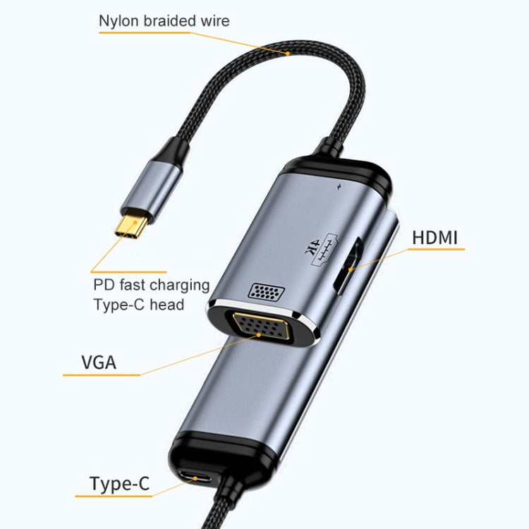 Y001 3 in 1 USB-C/Type-C to VGA+HDMI+USB-C/Type-C Audio Adapter Cable, Y001