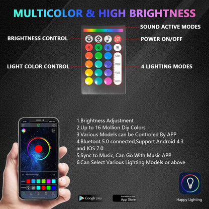 G6 RGB Colorful Car Chassis Light LED Music Atmosphere Light With 24-Button Remote Control, 6 in 1