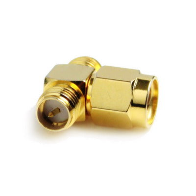 RP-SMA Male to 2 RP-SMA Female Adapter (T Type), Gold Plated, RP-SMA Male to 2 RP-SMA Female