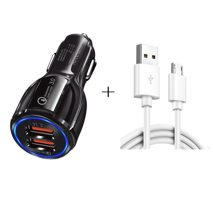 Qc3.0 Dual USB Car Charger + Micro USB Fast Charging Cable Car Charging Kit, Micro USB (White), Micro USB (Black)