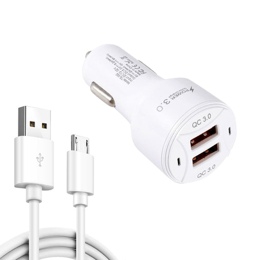TE-092 36W Dual QC3.0 USB Fast Car Charger + USB to Micro USB Data Cable Set, TE-092 with Micro USB Cable