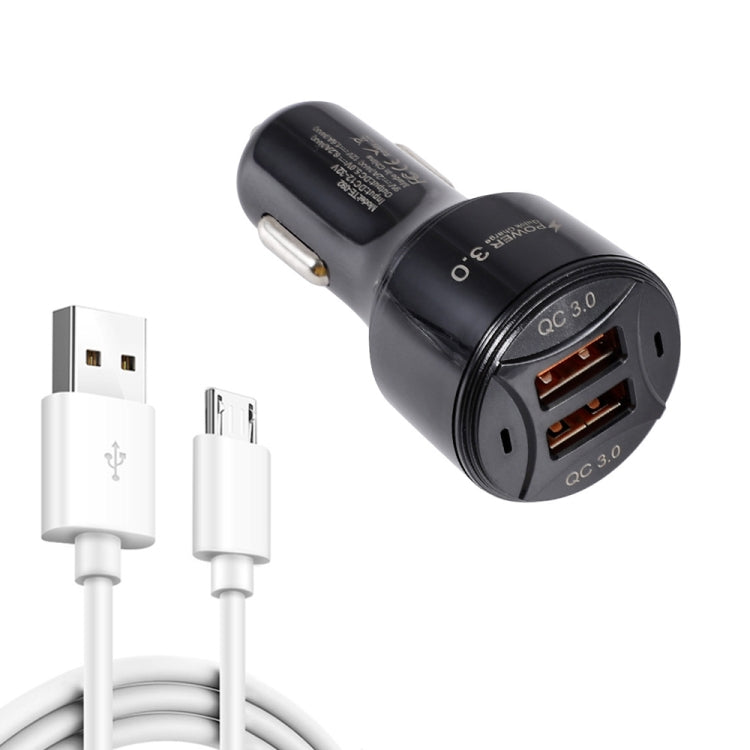 TE-092 36W Dual QC3.0 USB Fast Car Charger + USB to Micro USB Data Cable Set, TE-092 with Micro USB Cable