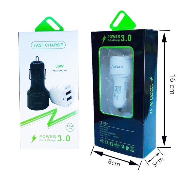 TE-092 36W Dual QC3.0 USB Fast Car Charger + USB to Micro USB Data Cable Set, TE-092 with Micro USB Cable