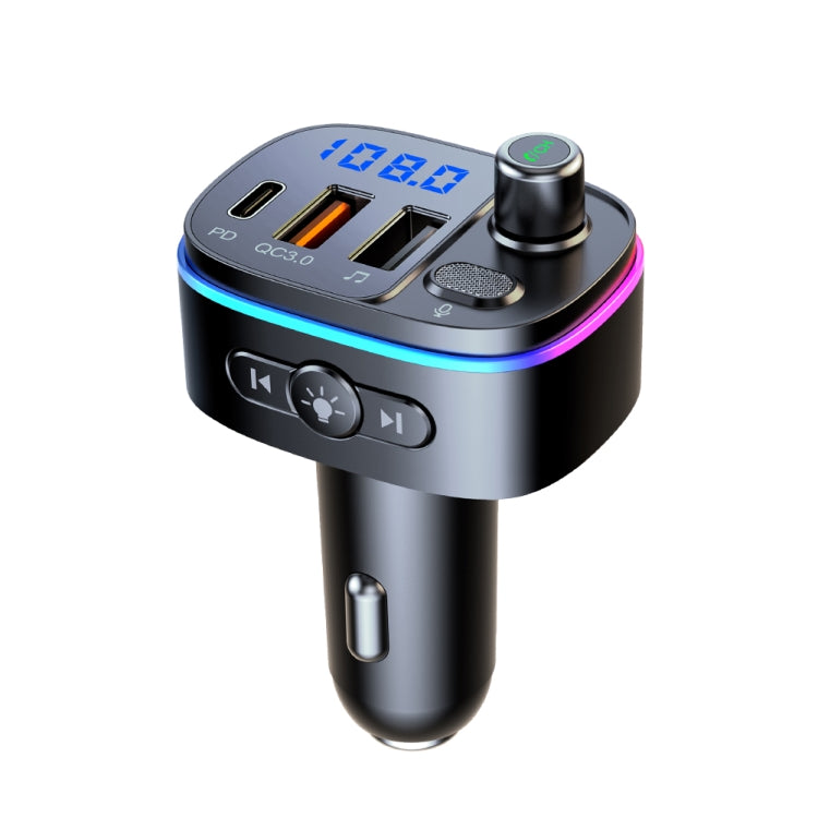 T65 Car Bluetooth FM Transmitter Dual USB Type-C QC3.0 Charger, T65