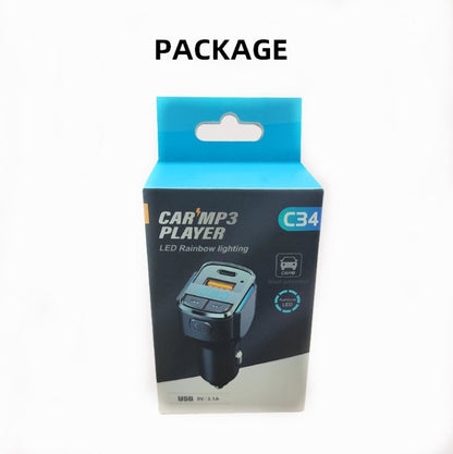 C34 Car Bluetooth 5.0 Charger FM Transmitter Cigarette lighter MP3 Music Player, C34