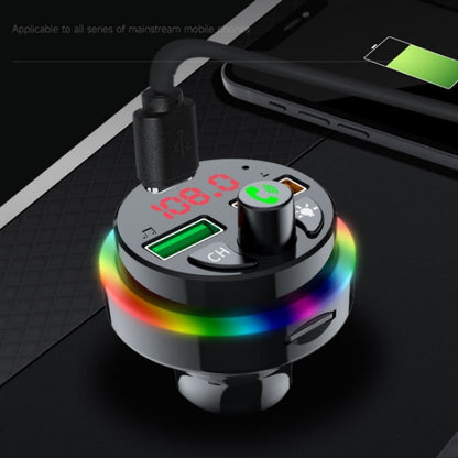 PDF16 Car Bluetooth 5.0 FM Transmitter Colorful Ambient Light Type C Dual USB Fast Charging Charger, PDF16