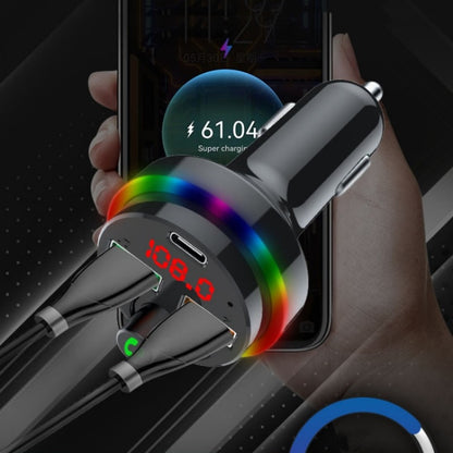 PDF16 Car Bluetooth 5.0 FM Transmitter Colorful Ambient Light Type C Dual USB Fast Charging Charger, PDF16