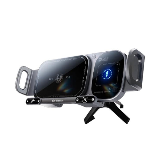 SD01 Car Air Vent Mount Dual Coil Rotating Phone Stand 15W Wireless Charger Phone Holder, SD01 Grey