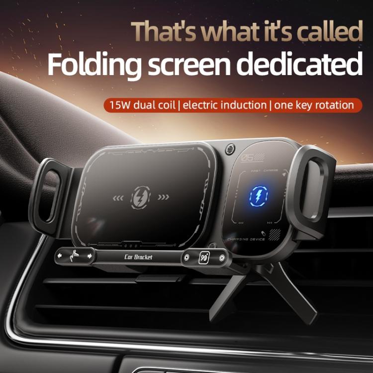 SD01 Car Air Vent Mount Dual Coil Rotating Phone Stand 15W Wireless Charger Phone Holder, SD01 Grey