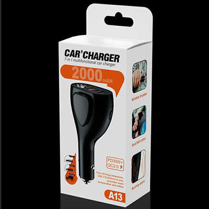 A13 Multifunctional QC3.0 Car Charger Safety Hammer Seatbelt Cutter with LED Flashlight, A13