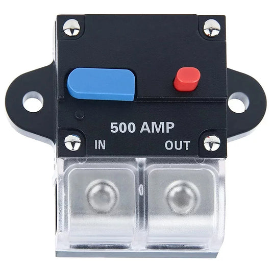 Automotive, RV & boat in-line 500 Amp circuit breaker w/ manual reset accepts 0-8 gauge wire.