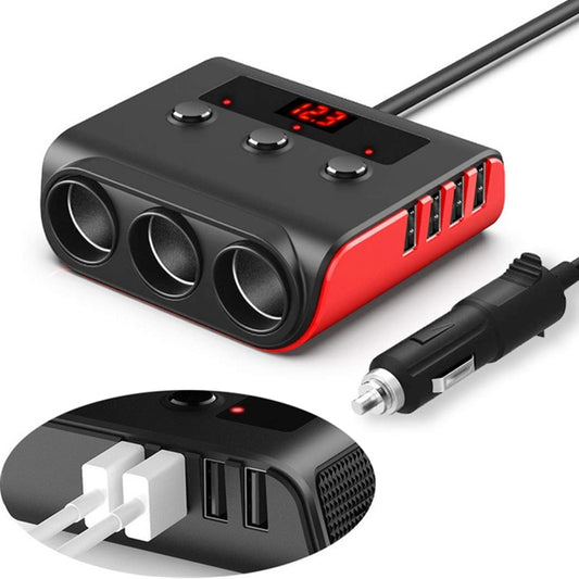 TR12 100W Car Cigarette Lighter One Drag Three With Switch Voltage Display 4USB Car Cigarette Lighteri, TR12, TR12 (Black)