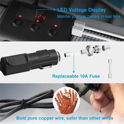 TR12 100W Car Cigarette Lighter One Drag Three With Switch Voltage Display 4USB Car Cigarette Lighteri, TR12, TR12 (Black)