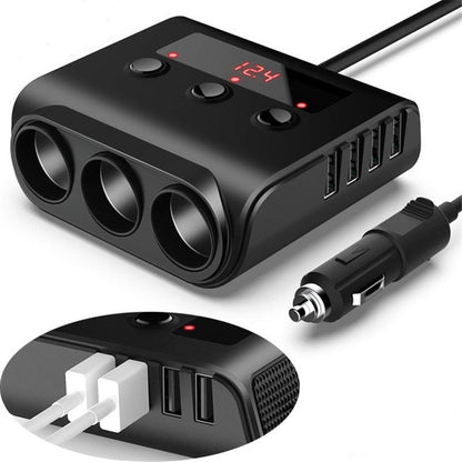 TR12 100W Car Cigarette Lighter One Drag Three With Switch Voltage Display 4USB Car Cigarette Lighteri, TR12, TR12 (Black)