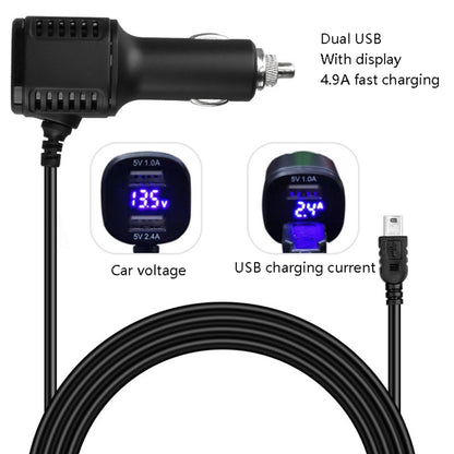 H519 Car Charger Driving Recorder Power Cord Dual USB With Display Charging Line, Specification:, Mini Straight, Mini Right Elbow
