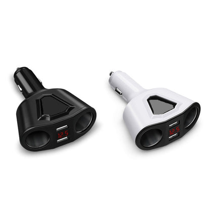 3.1A Dual USB Digital Display Multi-Function Driving Recorder Universal Automotive Charger, White, Black