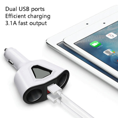 3.1A Dual USB Digital Display Multi-Function Driving Recorder Universal Automotive Charger, White, Black