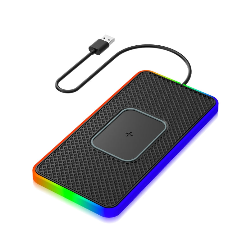 2 In 1 15W Car Mobile Phone Wireless Charger Non-slip Mat with Colorful Light, USB Cable 1m, USB-C/Type-C Cable 1m, USB Cable 0.3m, USB-C/Type-C Cable 0.3m