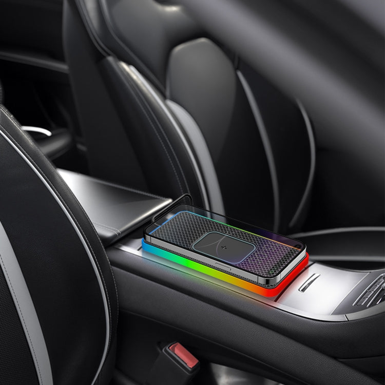 2 In 1 15W Car Mobile Phone Wireless Charger Non-slip Mat with Colorful Light, USB Cable 1m, USB-C/Type-C Cable 1m, USB Cable 0.3m, USB-C/Type-C Cable 0.3m