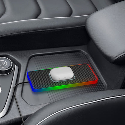 2 In 1 15W Car Mobile Phone Wireless Charger Non-slip Mat with Colorful Light, USB Cable 1m, USB-C/Type-C Cable 1m, USB Cable 0.3m, USB-C/Type-C Cable 0.3m