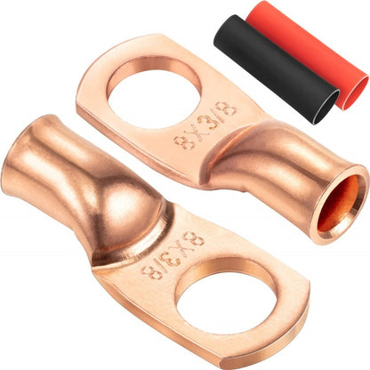 8AWG 3/8" Stud Ring Terminal Solder Cable Bare Copper Hole with Heat Shrink