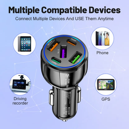 3USB+2PD 75W Dual Line Car Mobile Phone Fast Charging Charger, Black, White