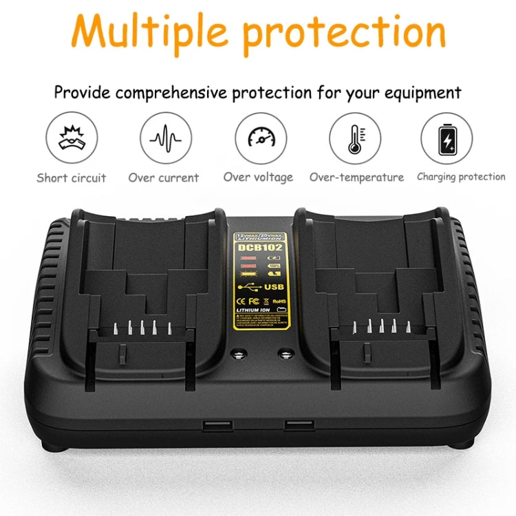 DCB102 For DeWalt 10.8V-20V Lithium Battery Dual Charger, US, EU, UK, AU