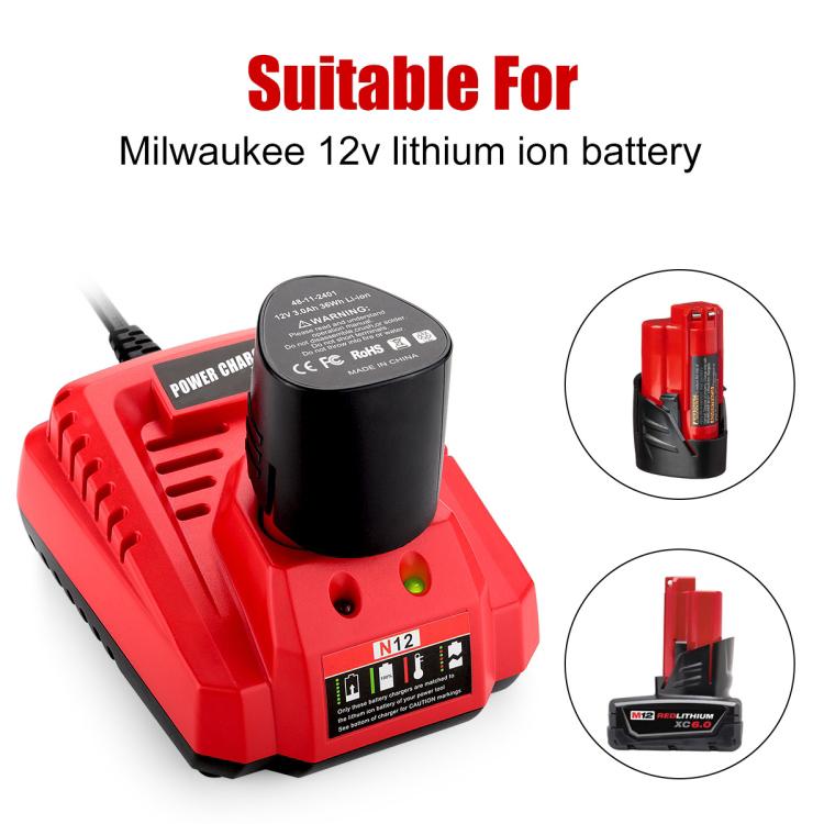 N12 For Milwaukee 10.8/12V Electric Tool Lithium Battery Fast Charger, US, EU, UK, AU