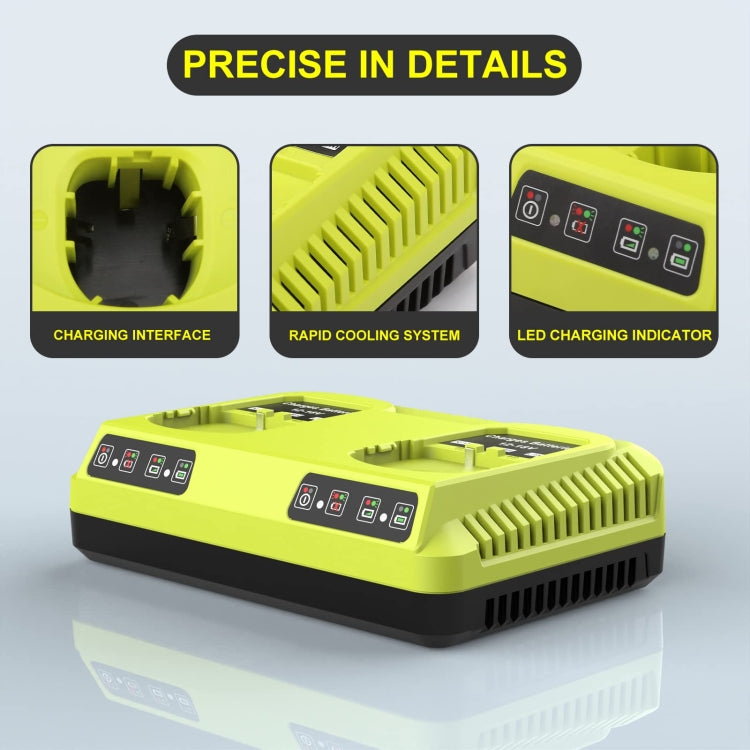 For RYOBI P108 / P117 12-18V Lithium Nickel Battery Dual Port Charger, EU, US, UK, AU