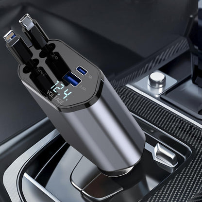 4-In-1 120W Multifunctional USB Retractable Dual-Line Digital Display Car Fast Charger