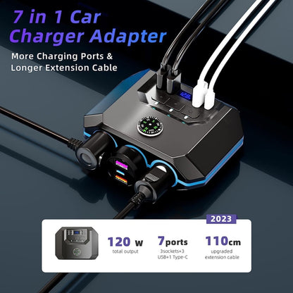 Car Cigarette Lighter One To Three With Switch Voltage Display, TR52