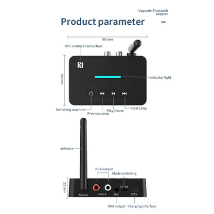 D9 2-in-1 Old-fashioned Audio Car Bluetooth Receiver Transmitter NFC Music Bluetooth Adapter, D9 2-in-1