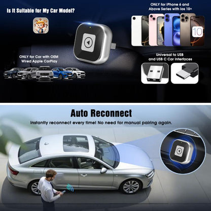 Wired To wireless CarPlay Adapter For Car Connectivity, Mini Square