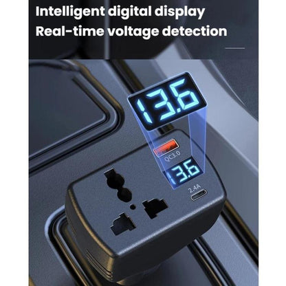 150W Smart Digital Display Car Inverter Cigarette Lighter USB + Type-C Dual-Port Charger