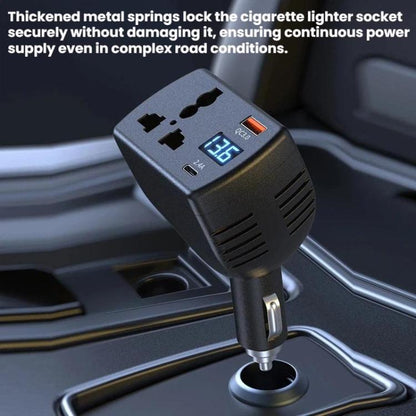 150W Smart Digital Display Car Inverter Cigarette Lighter USB + Type-C Dual-Port Charger