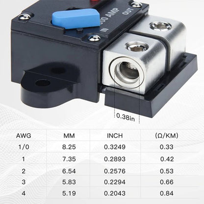 Automotive, RV & boat in-line 500 Amp circuit breaker w/ manual reset accepts 0-8 gauge wire.