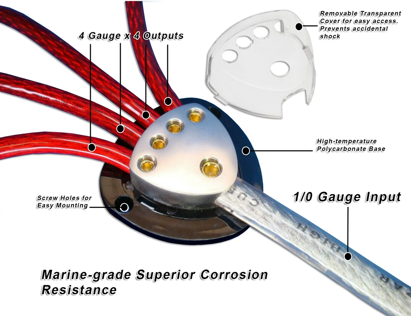 4 Way Power Distribution Block 1‑Guage Input 4‑Guage Output Ground Distributor Connecting Car Audio Splitter,4 Way Power Distribution Block, Ground Distributor Connecting Block